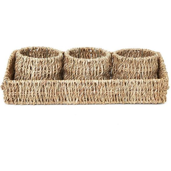 4-Piece Set Round Woven Seagrass Wicker Nesting Storage Bin Basket Box Set Container with Rectang... | Target