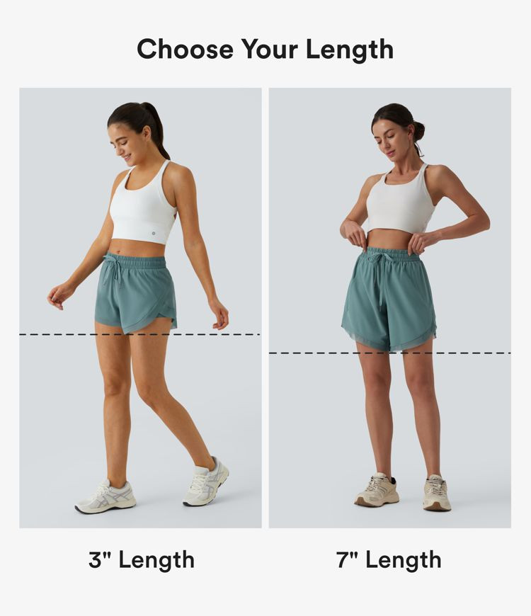 Women’s Mid Rise Drawstring Contrast Mesh 2-in-1 Flowy Running Shorts 3'' - Halara | HALARA