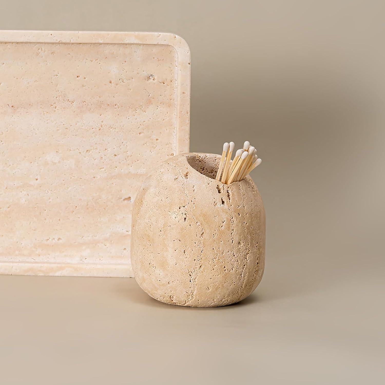 Amazon.com: PHINILUX 100% Travertine Toothpick Holder | Match Holder | Cute Beige Match Jar | Mat... | Amazon (US)