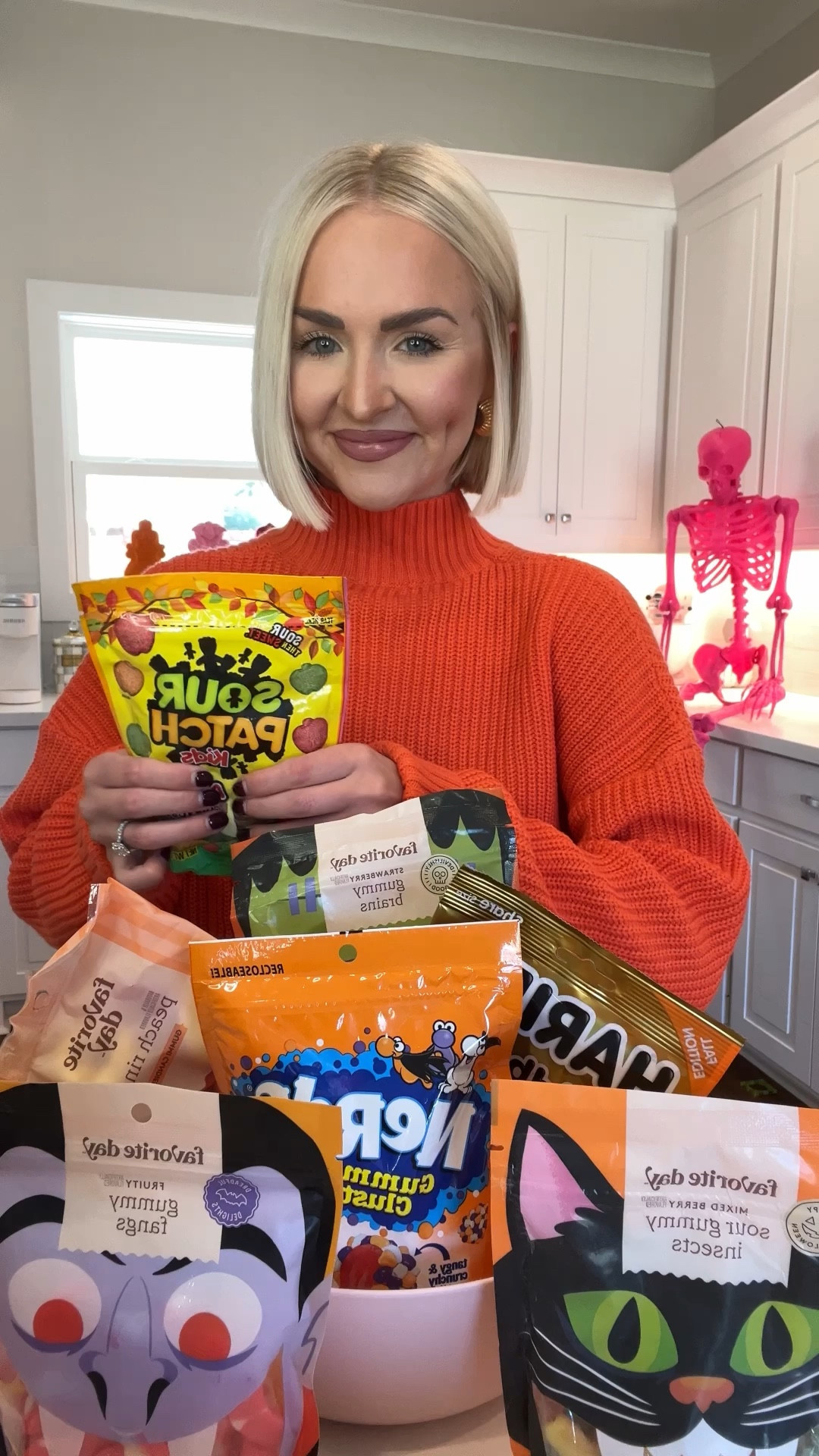Halloween candy salad / orange sweater / pink skeleton 

#LTKHome #LTKVideo #LTKHalloween