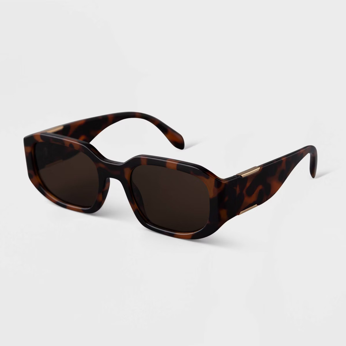 Women's Tortoise Shell Print Angular Rectangle Sunglasses - A New Day™ Brown | Target