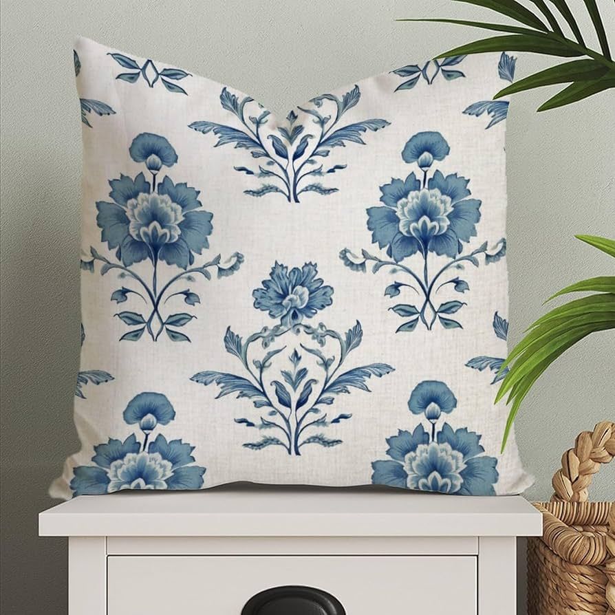 MangGou Mughal Gardens Spring Floral Pillow Case in Blue Chinoiserie Pillow Cover Asian Cushion C... | Amazon (US)