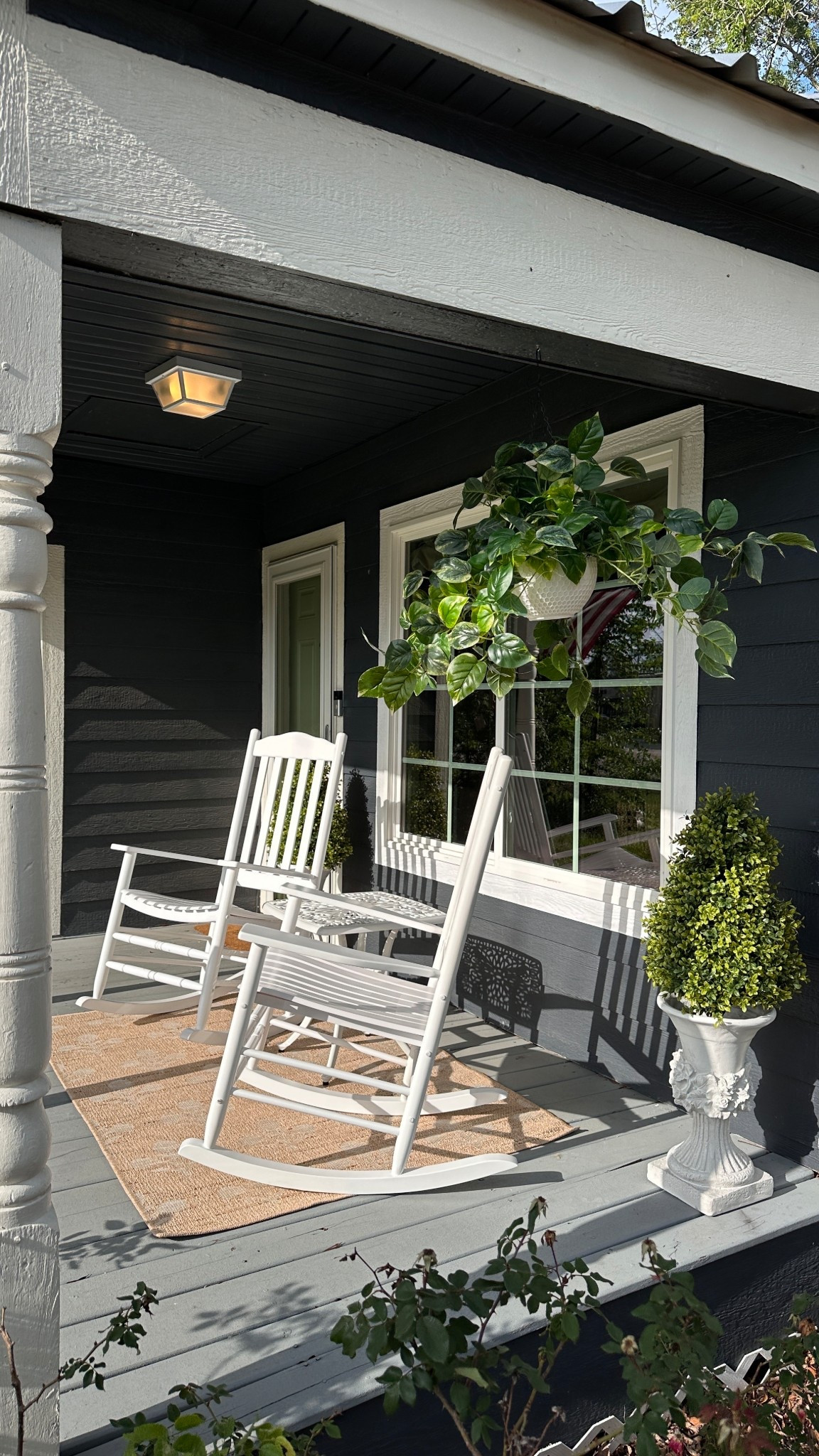 #ad Put together my first porch ever for our cottage! I found everything I was looking for at @wayfair and love how it turned out. These faux plants look so realistic and add so much green to the space, and the planters add a touch of European flavor which I love. The white rocking chairs and side table are so quaint and really play into that cottage feel and this little outdoor jute rug is just adorable! #wishyouwerehere #outdoor, #Wayfair #WayfairPartner 


#LTKSeasonal #LTKHome