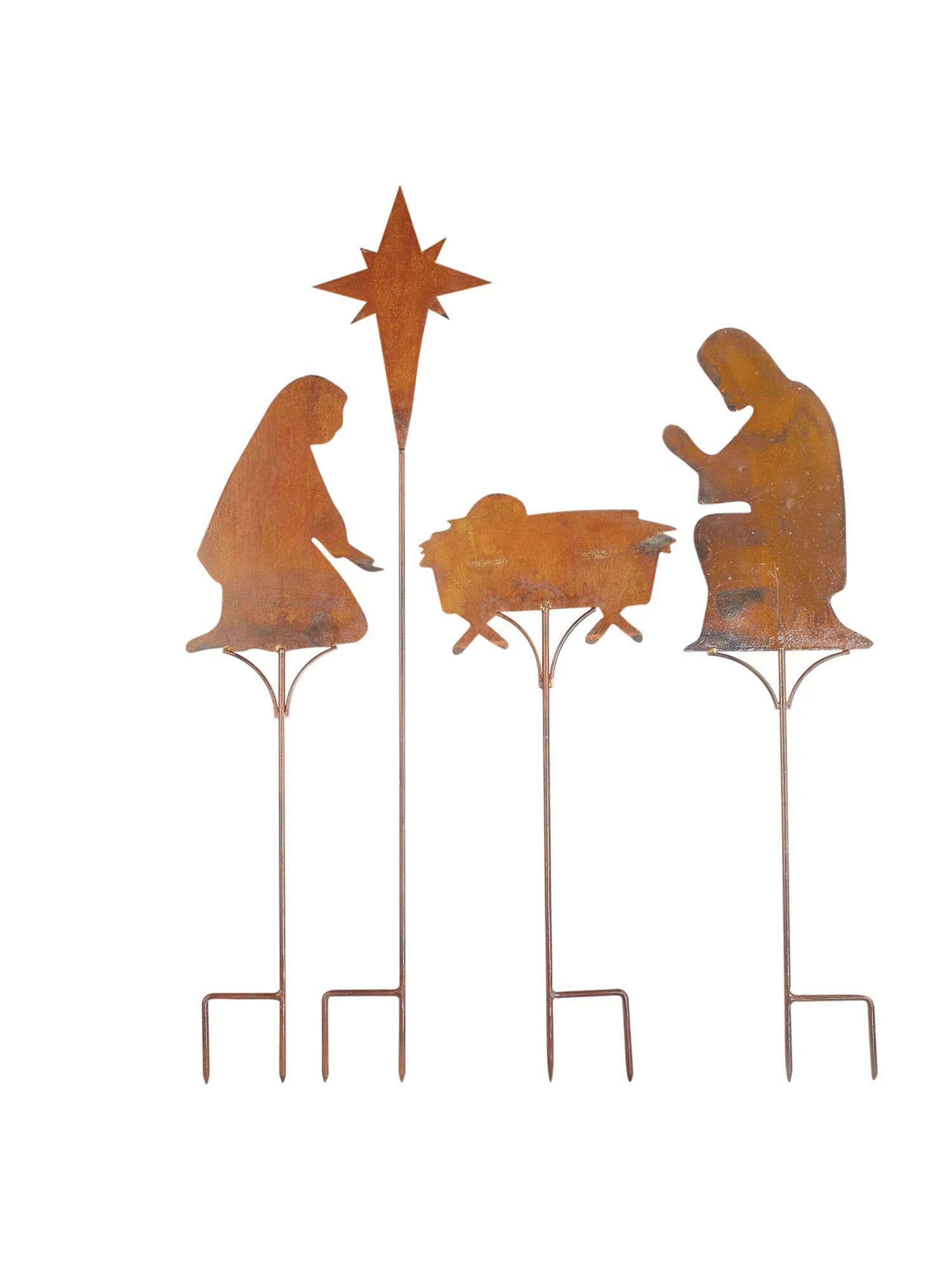 Art & Artifact Nativity Scene Garden Stakes - 4 Piece Set Vintage Style Metal Christmas Lawn Yard... | Walmart (US)