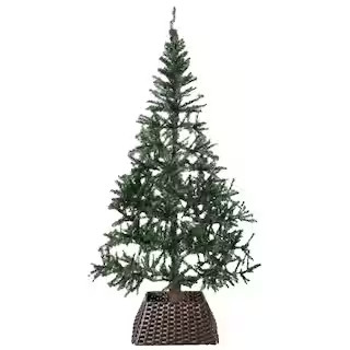 Brown Plastic, Rattan Foldable Christmas Tree Skirt Collar Basket, Ring Base Stand Cover | The Home Depot