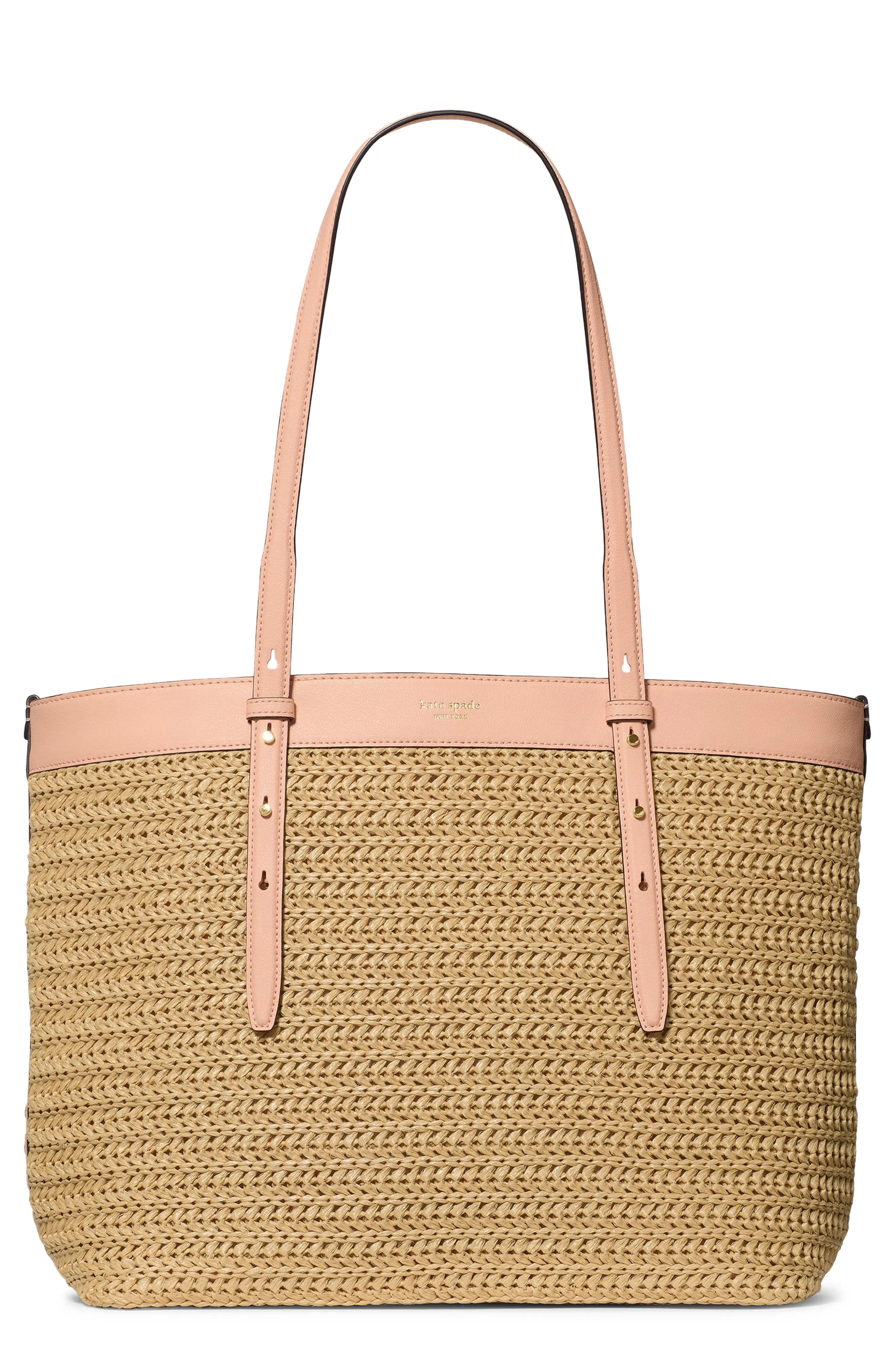 Kate Spade New York large do it all straw & leather tote in Light Cantaloupe Multi at Nordstrom | Nordstrom