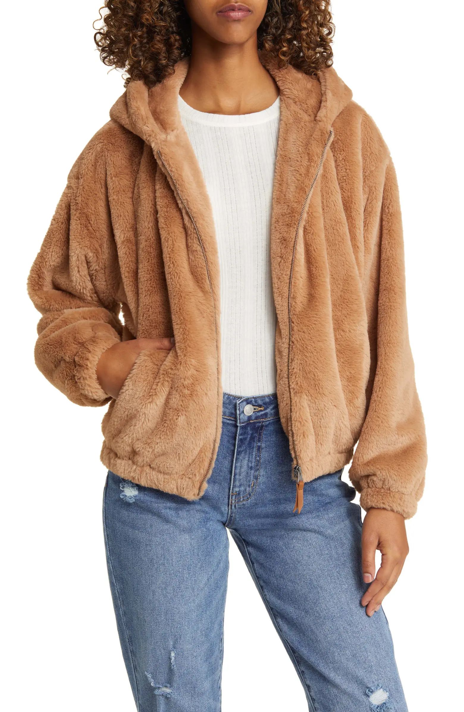 Faux Fur Zip-Up Hooded Jacket | Nordstrom