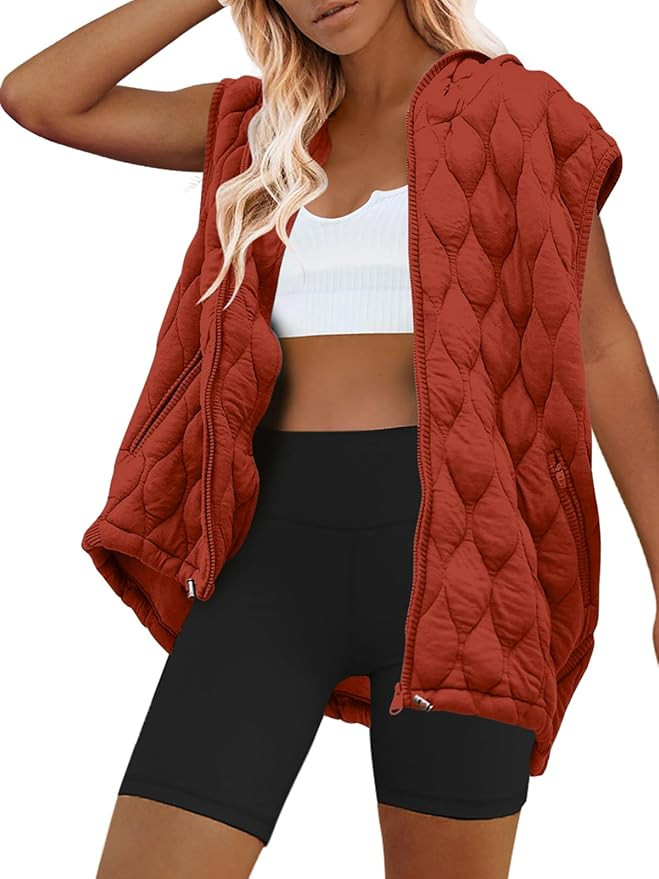 SENSERISE Womens Oversized Puffer Vest Sleeveless Quilted Jacket Zip Up Hooded Puffy Vest Winter ... | Amazon (US)