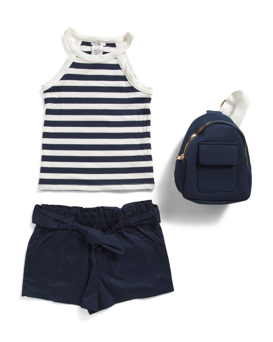 Girls Striped Rib Tank With Solid Shorts And Purse | Kids' Sets | Marshalls | Marshalls