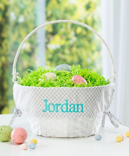 White & Gray Gingham Collapsible Handle Personalized Easter Basket | Zulily