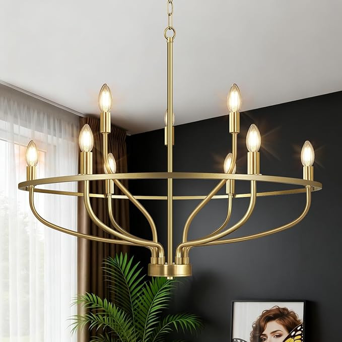 30" Gold Chandelier, 9-Light Modern Farmhouse Chandelier for Dining Room Lighting Fixtures Hangin... | Amazon (US)