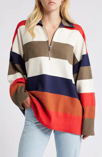 Free People Coastal Stripe Half-Zip Pullover in Set Sail Combo at Nordstrom Rack, Size Large | Nordstrom Rack