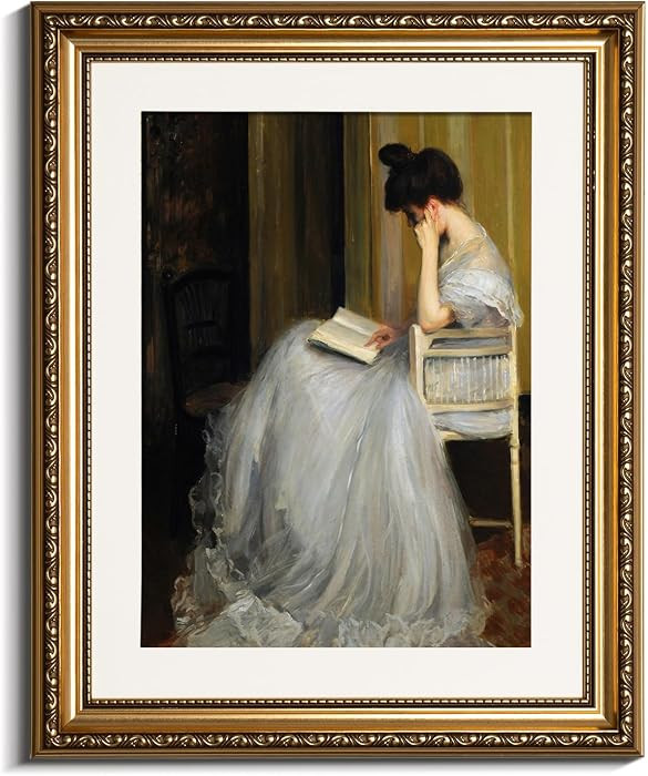 VIYYIEA Gold Framed Wall Art Canvas Print Home Decor for Living Room Women Reading Pictures for B... | Amazon (US)