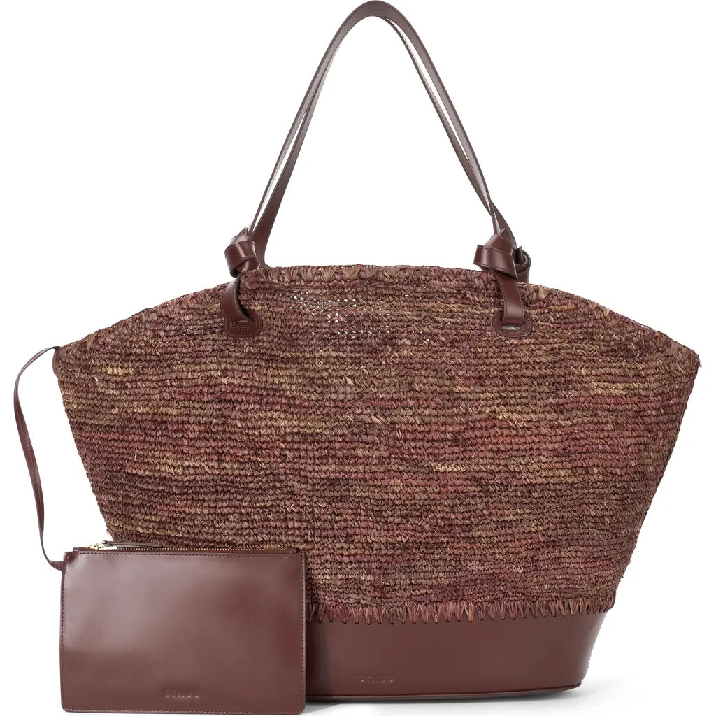 STAUD Squillo Raffia Tote in Mahogany at Nordstrom | Nordstrom