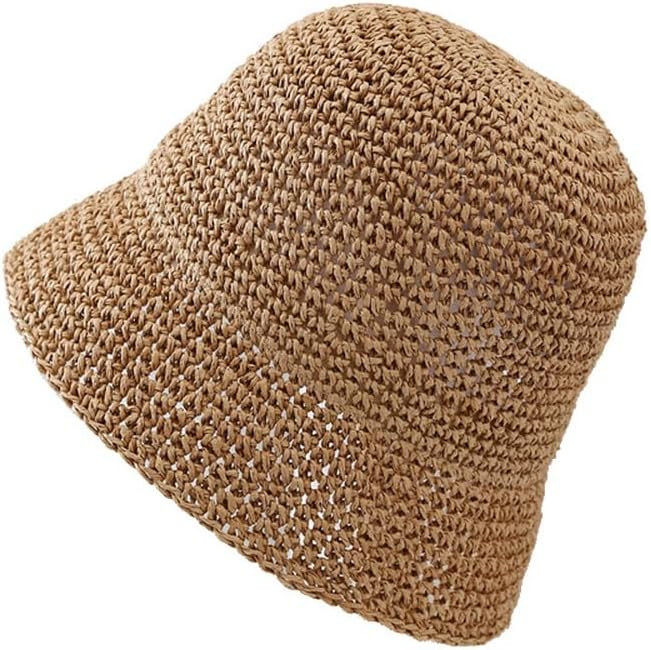 Women's Straw Bucket Hat Summer Mesh Woven Sun Beach Hat Foldable Fisherman Caps Hats | Amazon (US)