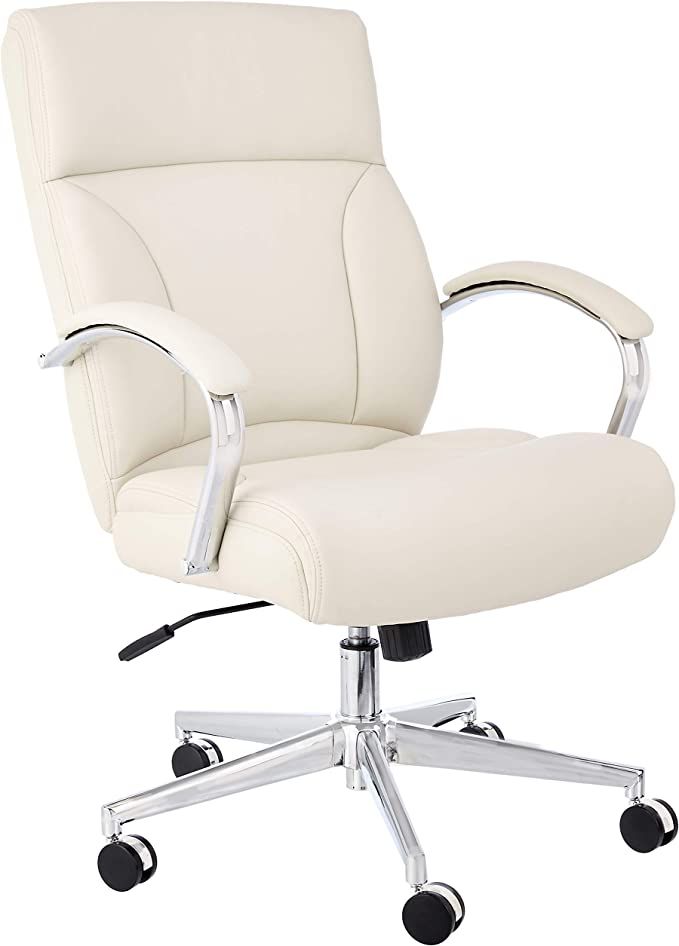 Amazon Basics Modern Executive Chair, 275lb Capacity with Oversized Seat Cushion, Ivory Bonded Le... | Amazon (US)