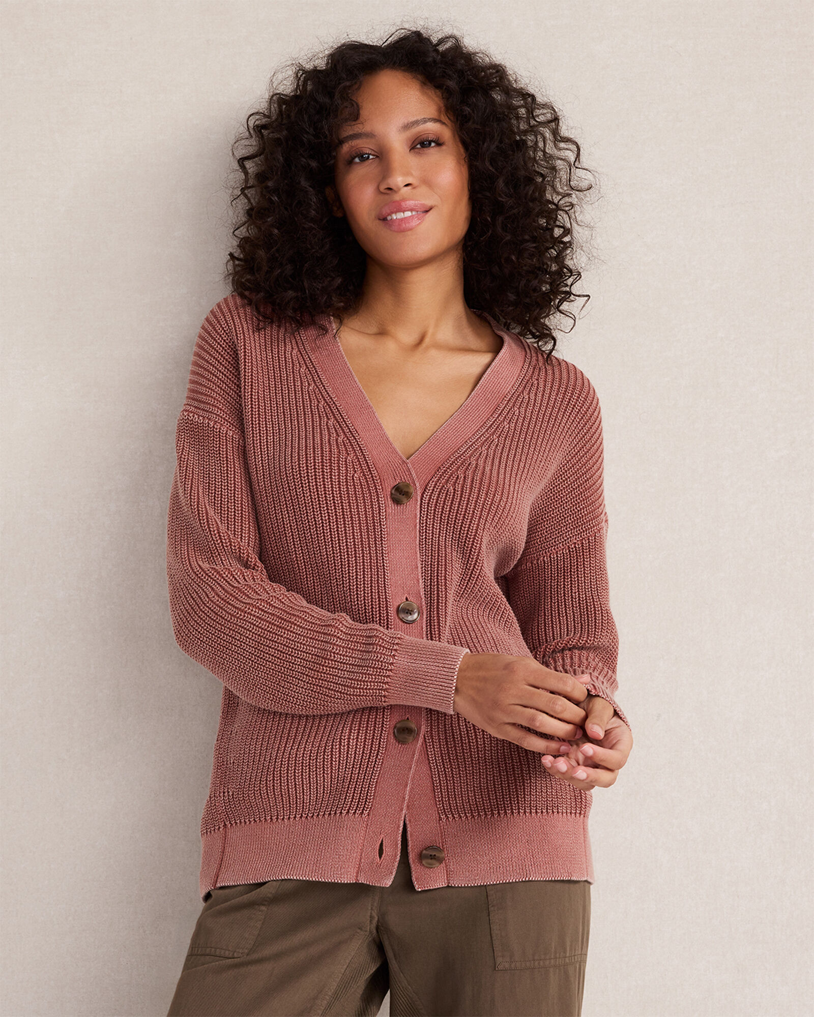 Garment-Dyed Organic Cotton Shaker Stitch Cardigan | Haven Well Within