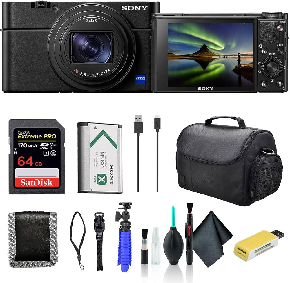 Sony Cyber-Shot DSC-RX100 VII Digital Camera DSC-RX100M7, 64GB Memory Card, Case, Card Reader, Fl... | Amazon (US)