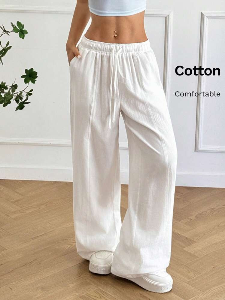 Cotton linen wide leg pants  | SHEIN