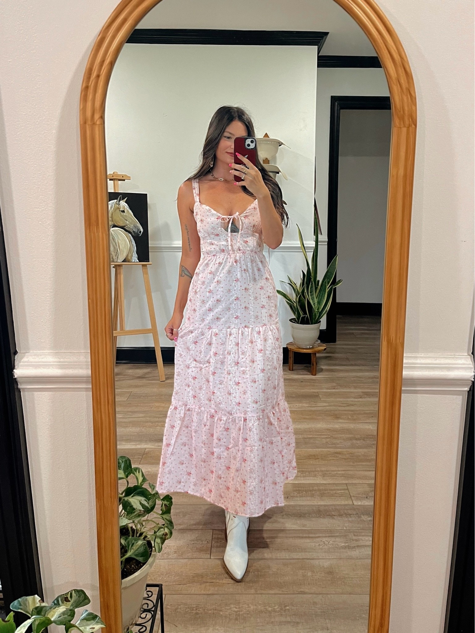 Gorgeous pink floral maxi dress paired with white boot! Wearing xs

#LTKootd #LTKgrwm #LTKSeasonal