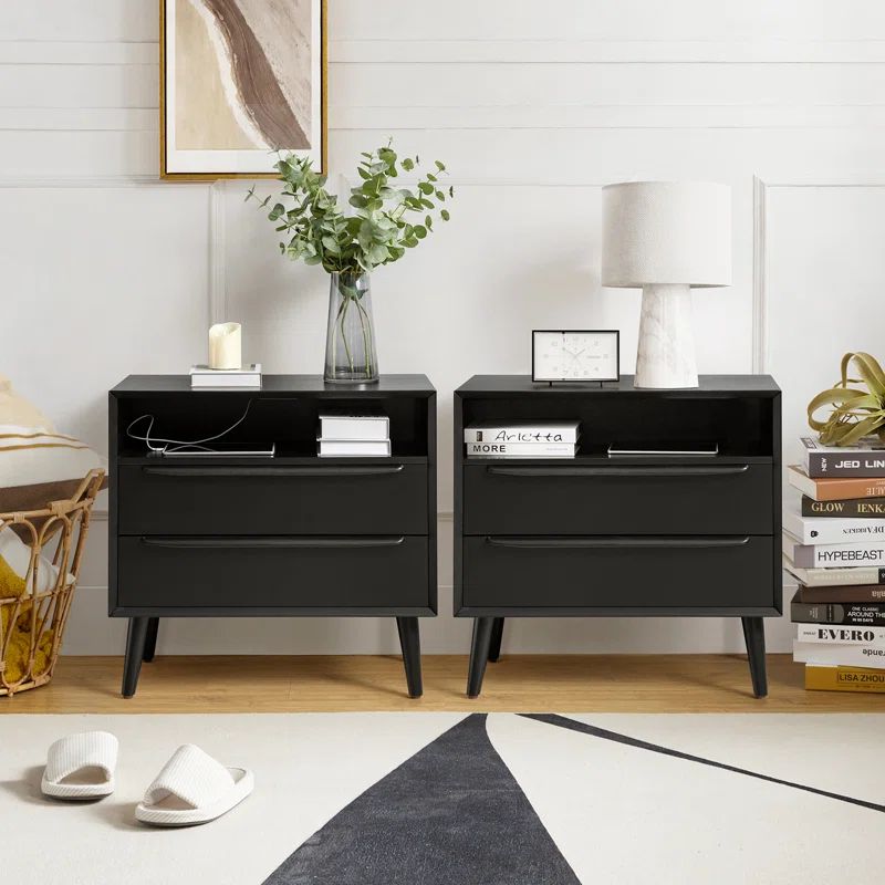 Aviannah 2 - Drawer Nightstand with Built-In (Set of 2) | Wayfair North America