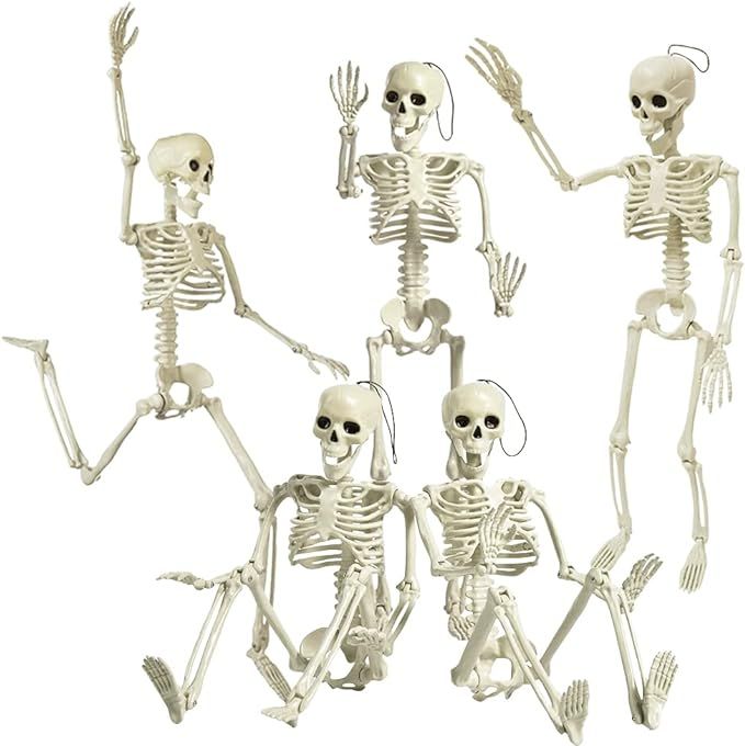 5 Packs Posable Halloween Skeleton, Full Body Halloween Skeleton with Movable Joints, 16" Hanging... | Amazon (US)
