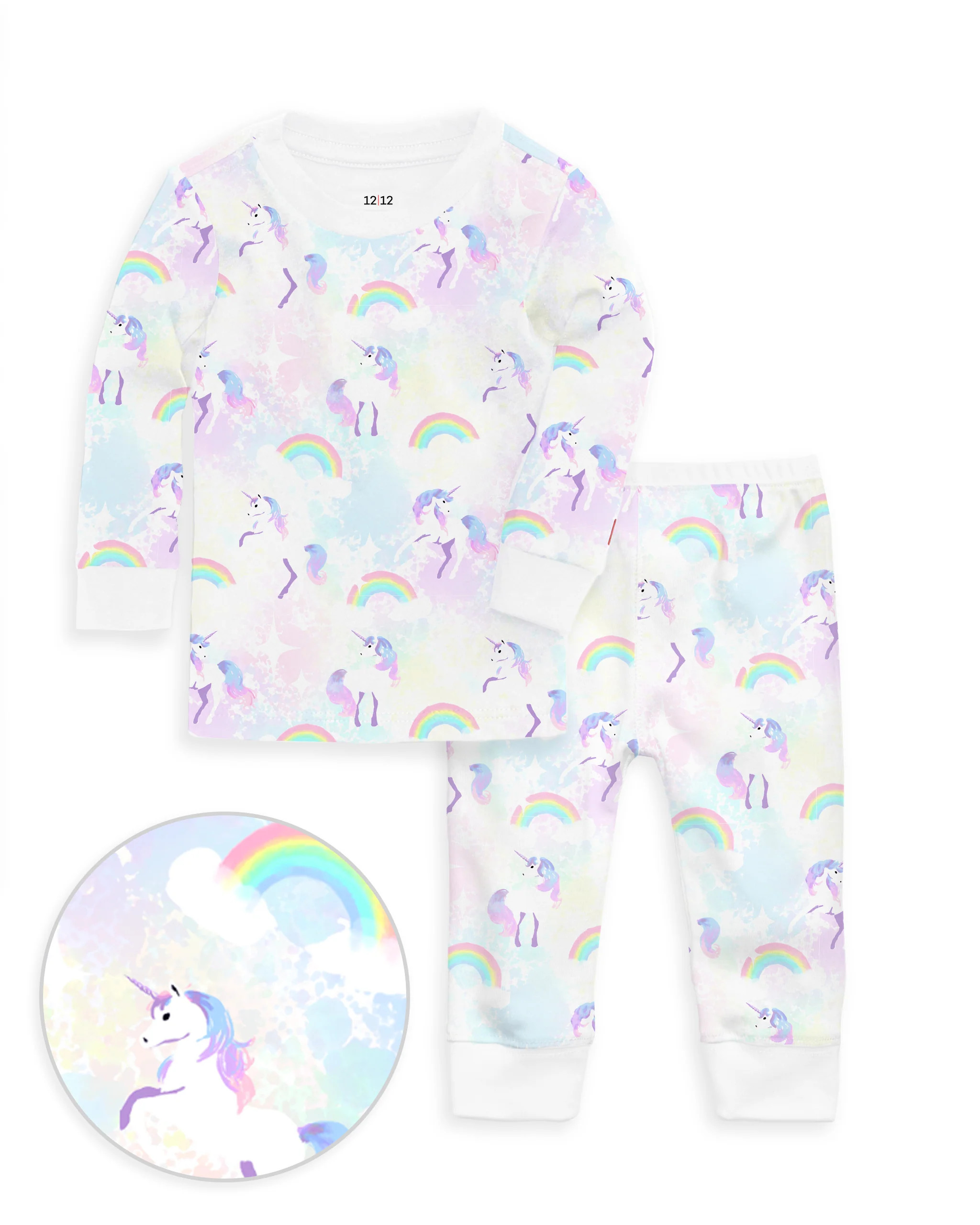 The Organic Long Sleeve Pajama Set [Unicorns and Rainbows] | 1212