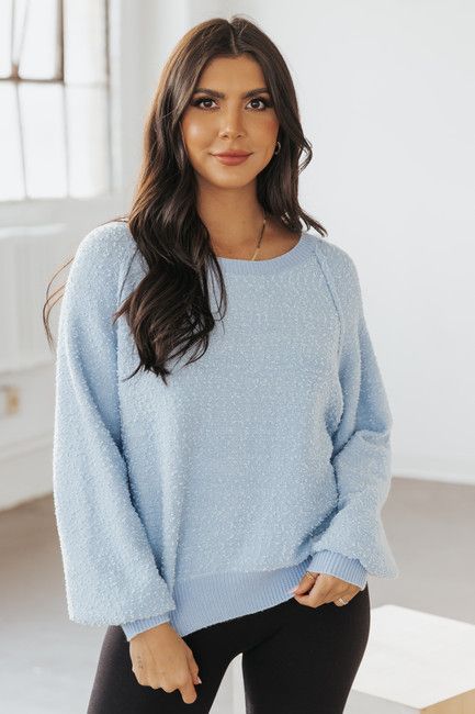 Maggie Blue Textured Crewneck Sweater | Magnolia Boutique