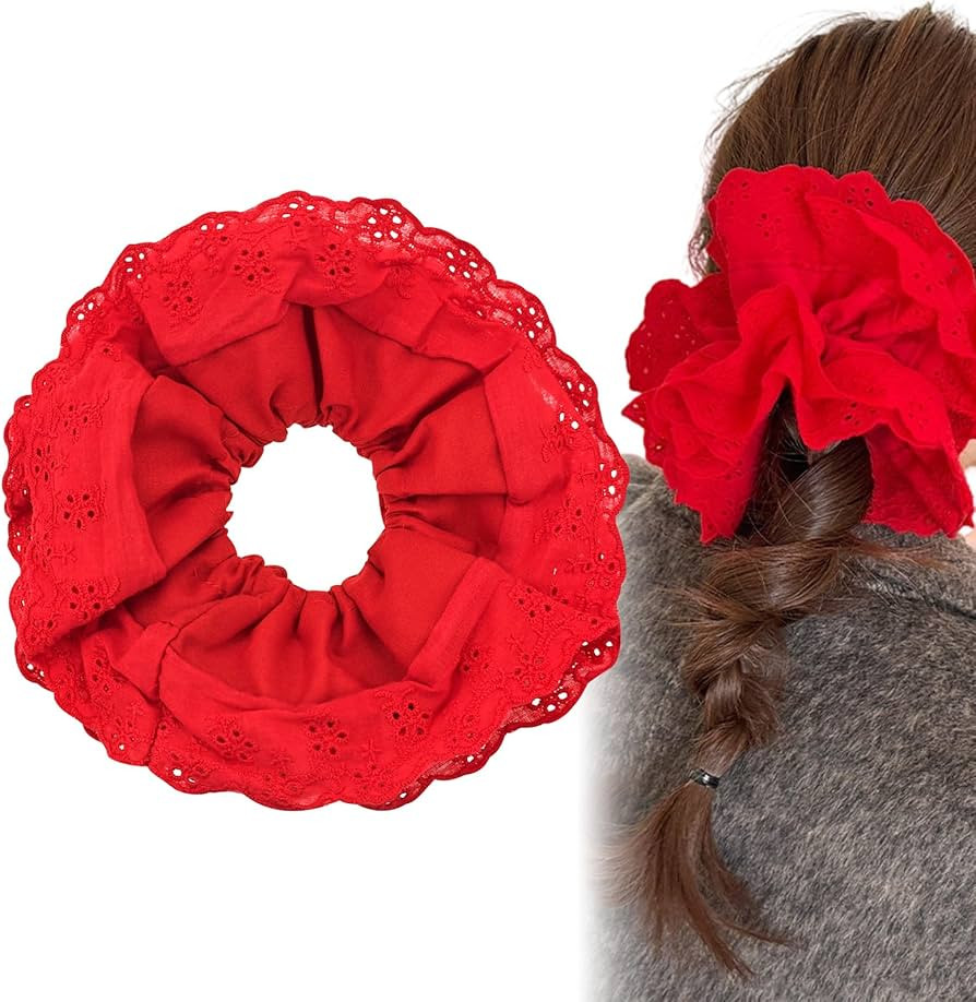Large Red Lace Scrunchies, Elastic Hair Ties Ropes, Ponytail Holder Hair Accessories for Ladies G... | Amazon (US)
