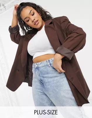 COLLUSION Plus oversized double breasted dad blazer in chocolate brown | ASOS (Global)