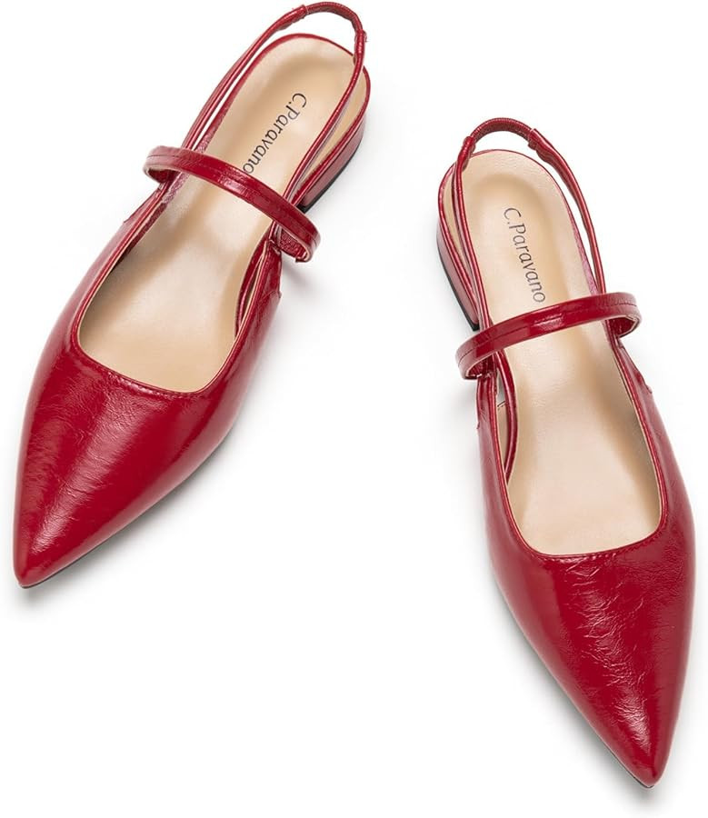 C.Paravano Women's Slingback Flats | Pointed Toe Pumps | Kitten Heels for Women | Slingback Dress... | Amazon (US)