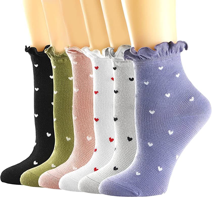 Womens Socks, Ruffle Turn-Cuff Casual Ankle Socks Warm Cotton Knit Lettuce Low Cut/Crew/Dress Soc... | Amazon (US)
