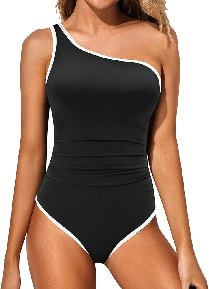 Tempt Me Women One Piece Swimsuits Tummy Control One Shoulder Bathing Suits Ruched Asymmetric Swi... | Amazon (US)