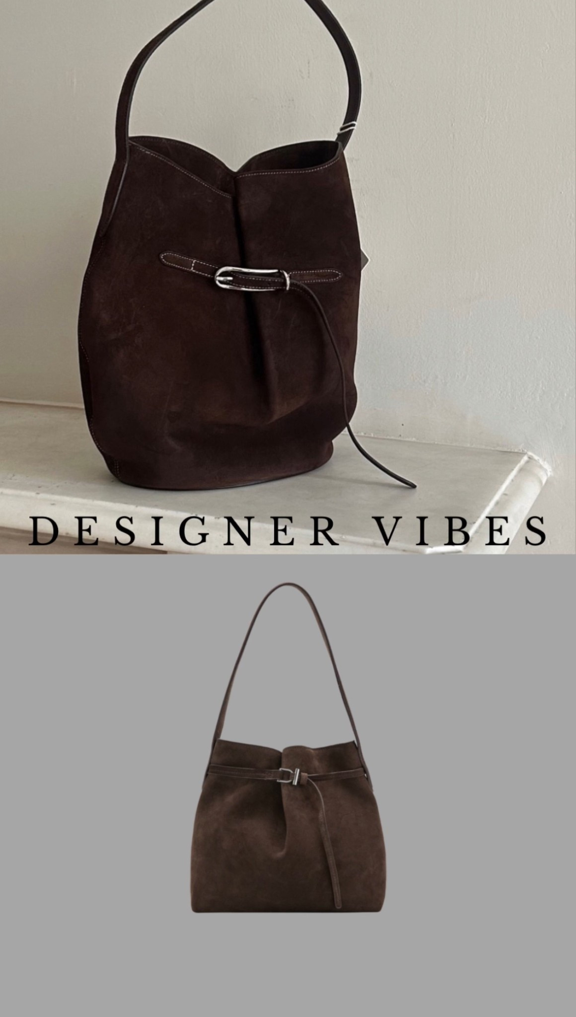Brown suede buckle bag 

Save V Spurge 