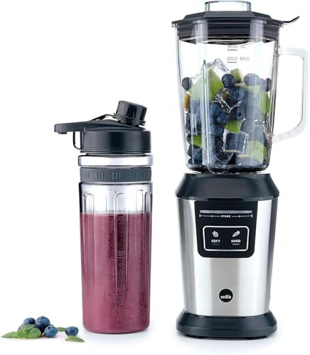 Wilfa Standmixer ACTIVLIFE I Smoothiemaker I BPA-frei I 6-Klingen-Edelstahlmesser I 0,8l Mixbehälter I 800 Watt I inkl. 2GO Flasche (silber-schwarz) | Amazon (DE)