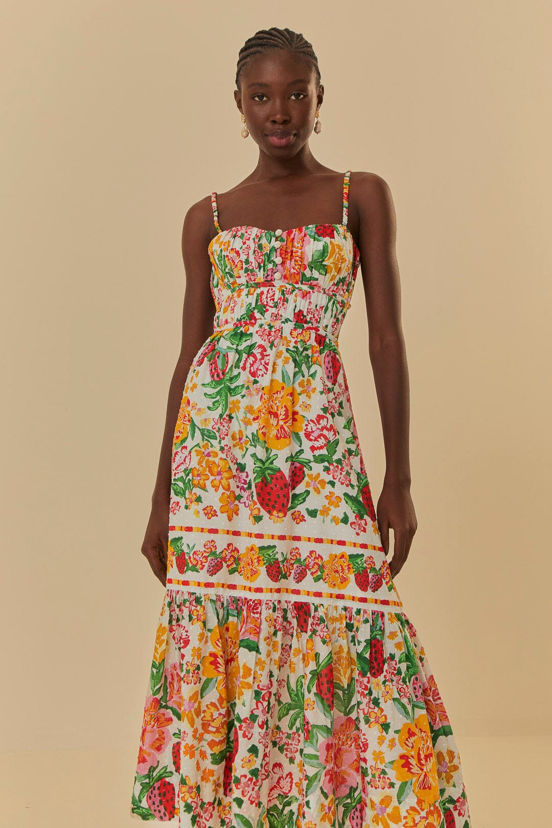 White Floral Sketch Midi Dress | FarmRio (US)