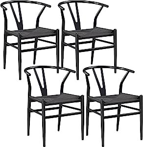 Yaheetech Set of 4 Weave Chair Mid-Century Metal Dining Chair Y-Shaped Backrest Hemp Seat, Large ... | Amazon (US)