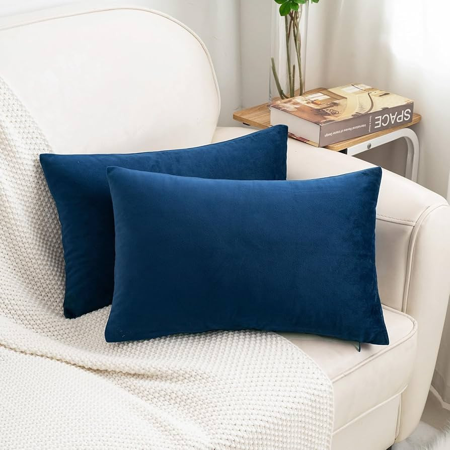 HWY 50 Navy Blue Velvet Rectangular Throw Pillow Covers 12x20 Inch, Pack of 2 Soft Cozy Solid Dec... | Amazon (US)