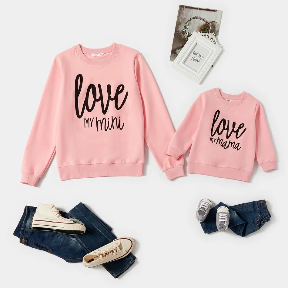 Love Letter Print Pink Cotton Sweatshirts for Mom and Me | PatPat