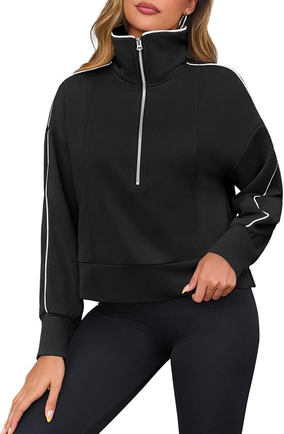 Fisoew Womens Oversized Half Zip Sweatshirt Casual Long Sleeve Loose Fall Cropped Pullover Tops | Amazon (US)