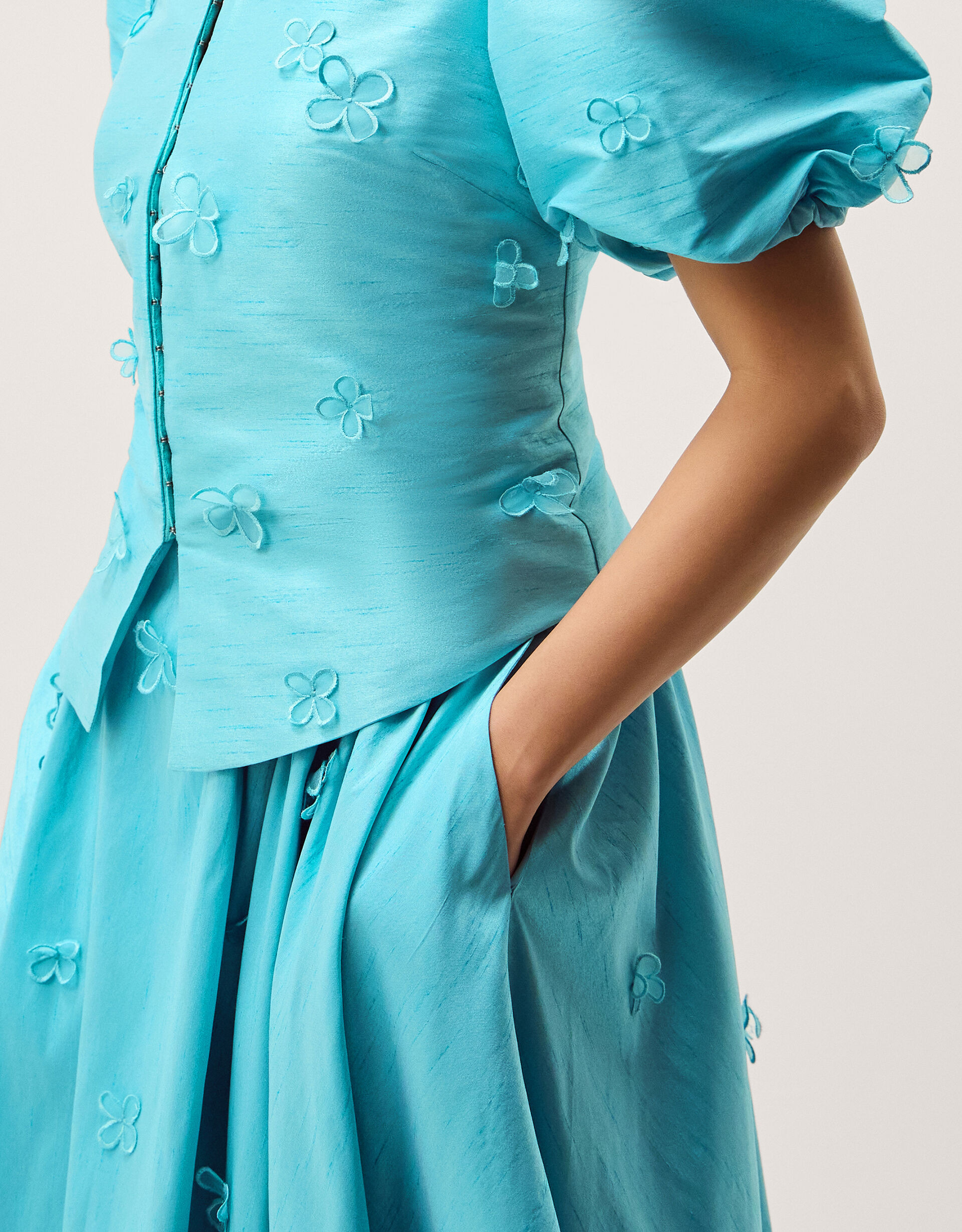 Odette Floral Appliqué Fit & Flare Midi Dress Blue | Monsoon (UK)