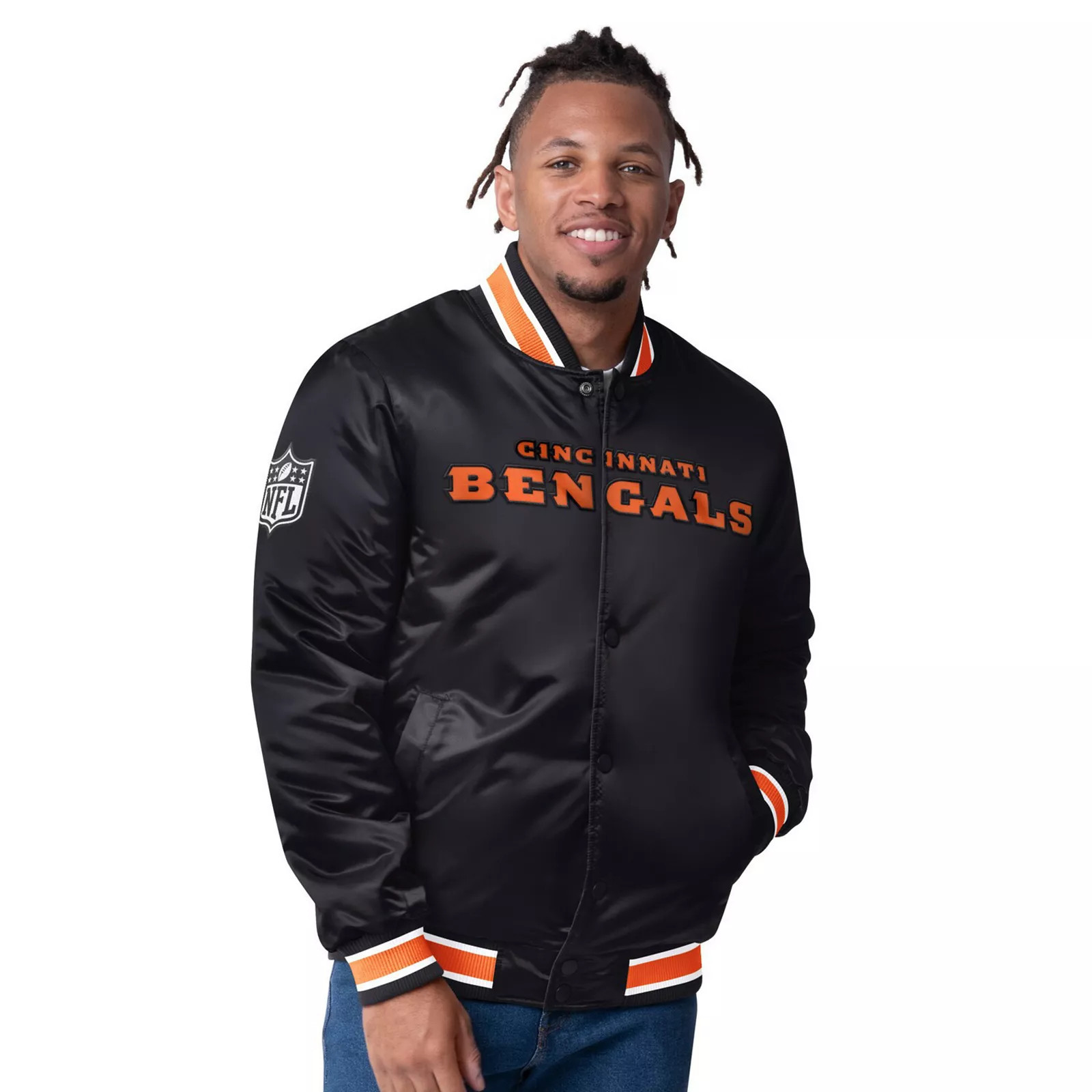 Men's Starter Black/Orange Cincinnati Bengals Closer Reversible Satin Full-Snap Jacket, Size: Large | Kohl's