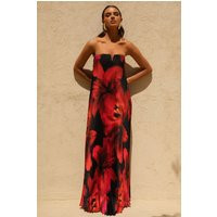 Bergamot | Black And Red Floral Print Satin Sweetheart Maxi Dress | Club L London