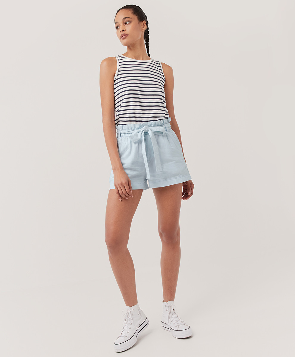 Women's Light Wash Chambray Denim Chambray Paper Bag Short L | Pact Apparel