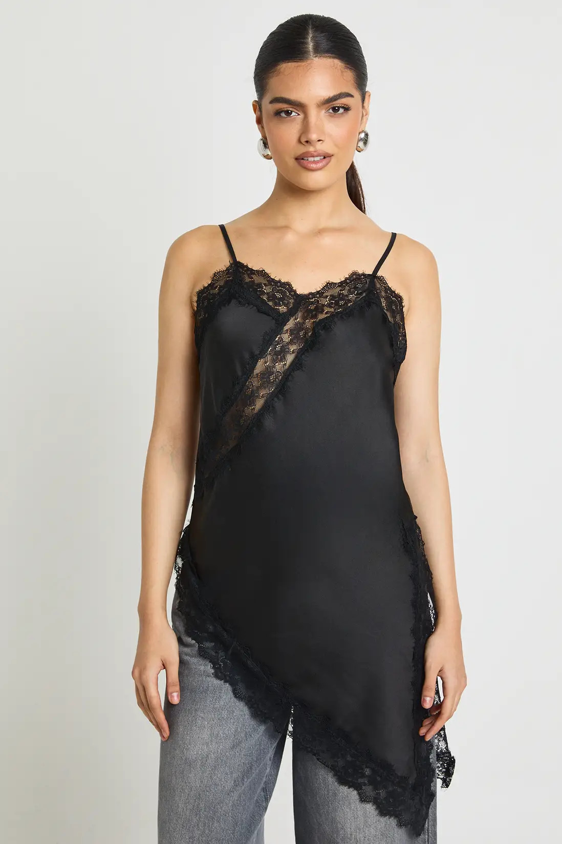 Satin Lace Longline Cami | Boohoo.com (UK & IE)