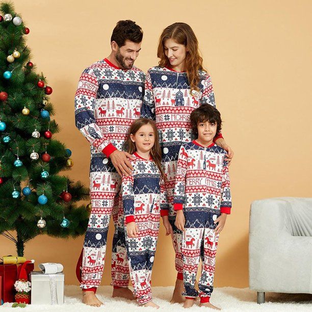 Christmas Family Matching Pajamas Reindeer Romper Long Sleeve Holiday Xmas One Piece Jumpsuit Zip... | Walmart (US)