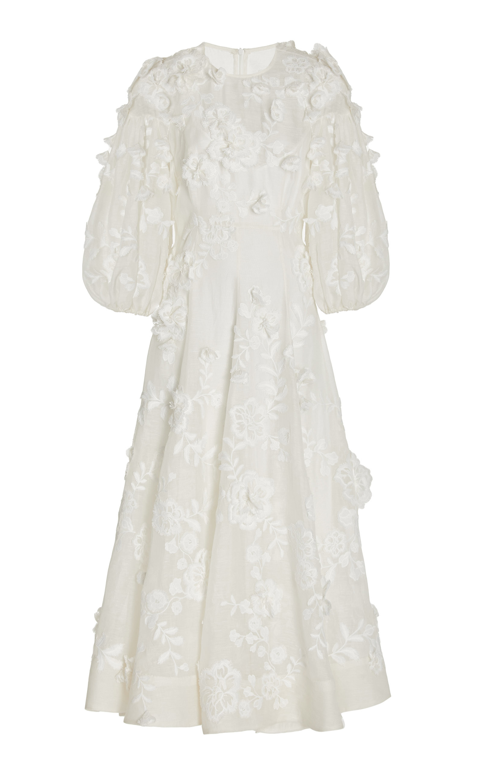 Postcard Floral-Appliqued Linen-Silk Midi Dress | Moda Operandi (Global)