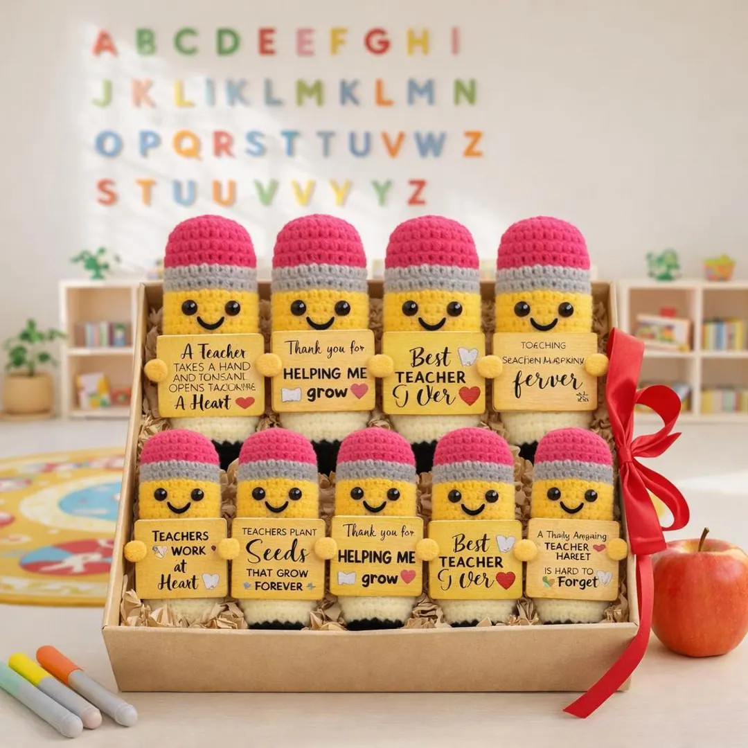 Teacher Gift Set Crochet Pencil, Thank You Teacher Gift, Teacher Appreciation Week Gift, End of S... | Etsy (US)