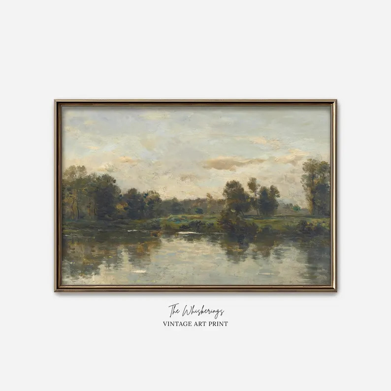 Vintage Landscape Art Print: French Countryside Painting, River Landscape Wall Art, Farmhouse Dec... | Etsy (Global)