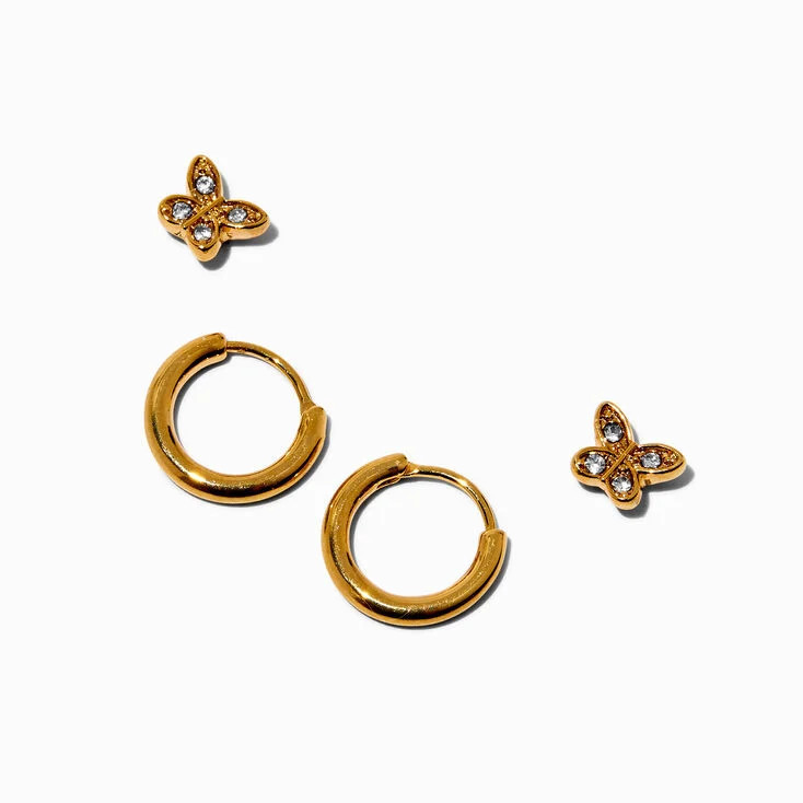C LUXE by Claire's 18k Gold Plated Butterfly Studs * Hoop Earring Stackables Set - 2 Pack | Claire's (UK)